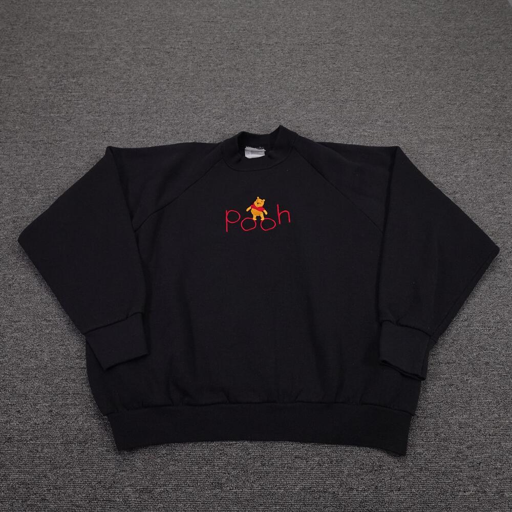 Pooh Sweatshirt Mens XL Black Fruit Of The Loom Pullover Embroidered Graphic